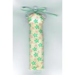Scala, Dress with Neck Tie and Green Stars and Pink Swirls / White