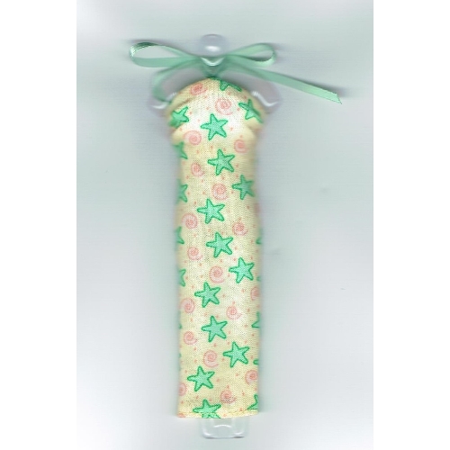 Lego Scala, Dress with Neck Tie and Green Stars and Pink Swirls / White
