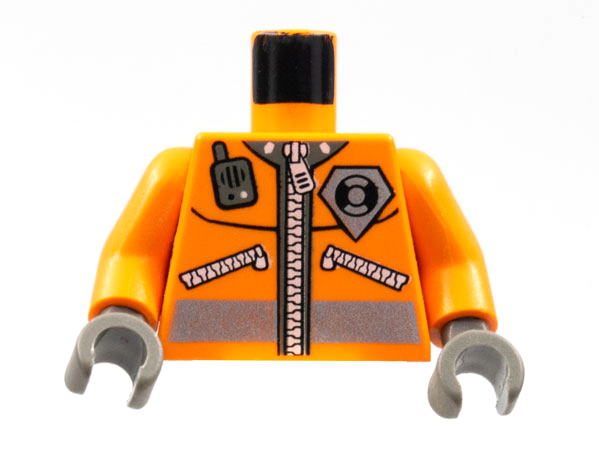 Lego Torso Rescue Coast Guard Logo Jacket with Pockets and Radio Pattern / Orange Arms / Dark Bluish Gray Hands