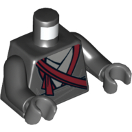 Lego Torso Layered Robe and Dark Red Katana Scabbard Print, Black Arms, Dark Bluish Gray Hands / Black