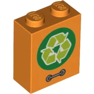 Brick 1 x 2 x 2 with Recycle Logo Print / Orange