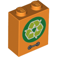 Lego Brick 1 x 2 x 2 with Inside Stud Holder with Recycle Logo print / Orange