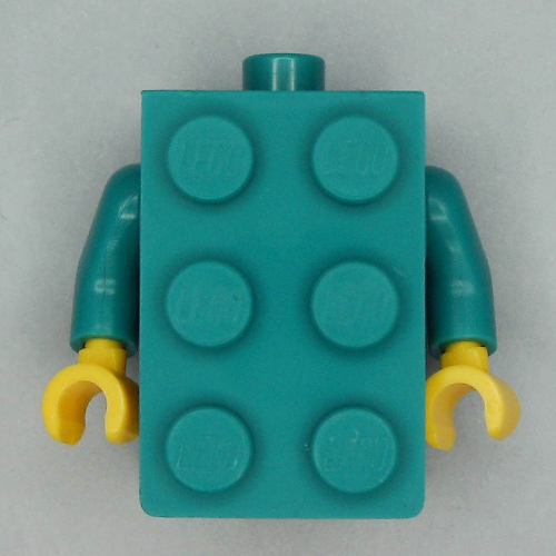 Lego Minifig Torso Brick Suit with Yellow Hands / Dark Turquoise