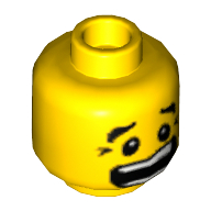 Lego Minifig Head, Eyebrows, Crows Feet, Open Mouth Scared / Mischievous / Yellow