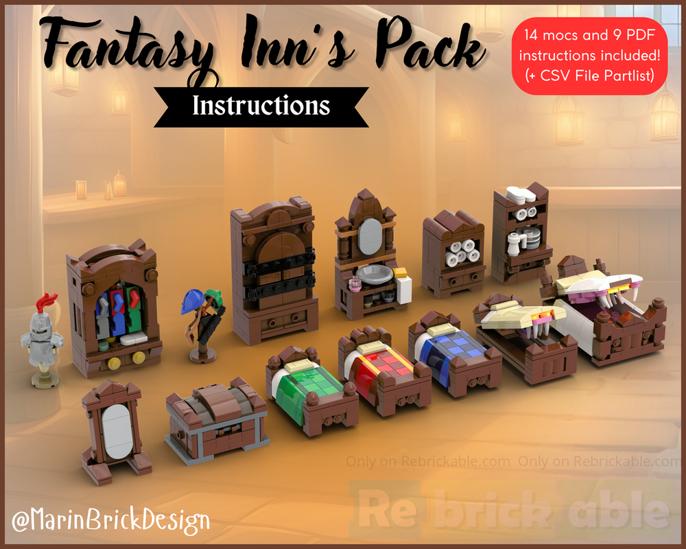 Lego Fantasy Inn's Pack - Lego Medieval Fantasy inn scenery props moc instructions
