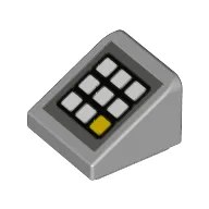 Brick Sloped 30° 1 x 1 x 2/3 with Keypad, 8 White Buttons, 1 Yellow Print / Light Bluish Gray