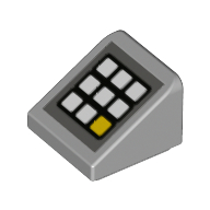 Lego Brick Sloped 30° 1 x 1 x 2/3 (Cheese Slope) with Keypad, 8 White Buttons, 1 Yellow print