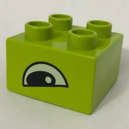 Duplo Brick 2 x 2 with Eye, Crocodile Slanted Print, on Two Sides / Lime