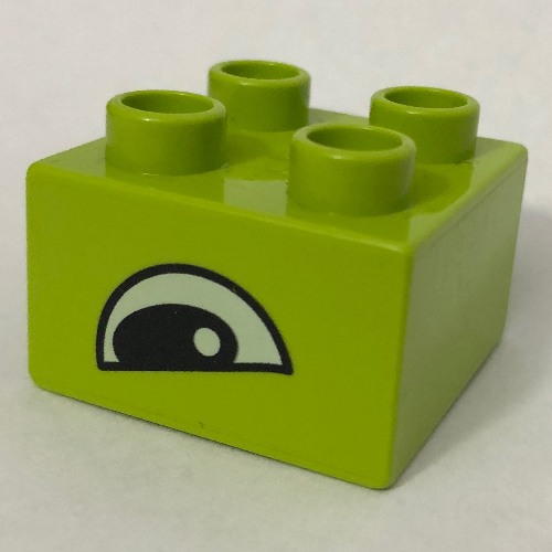 Lego Duplo Brick 2 x 2 with Eye, Crocodile Slanted Print, on Two Sides / Bright Green