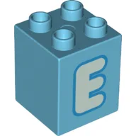Duplo Brick 2 x 2 x 2 with Light Aqua 'E' Print / Medium Azure
