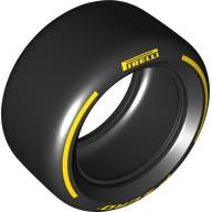 Lego Tyre 81.6 x 44 Slick with Yellow 'PIRELLI', 'P ZERO' print