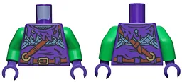 Torso Tattered Tunic with Hood, Reddish Brown Belt, Shoulder Strap and Tan Buckles Pattern / Bright Green Arms / Dark Purple Hands