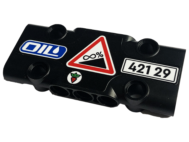 Lego Technic, Panel Plate 3 x 7 x 1 with 'OIL', License Plate '421 29', Carrot and Infinite Gradient Road Sign Pattern (Sticker) - Set 42129