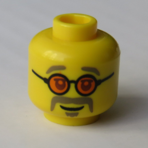 Lego Minifig Head, Glasses with Orange Lenses, Dark Tan Moustache and Eyebrows Print / Yellow