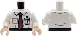 Torso Shirt with Collar, Light Bluish Gray Pockets, Dark Red Tie, Black Belt with Silver Buckle, ID Badge Pattern / White Arms / Light Nougat Hands / White