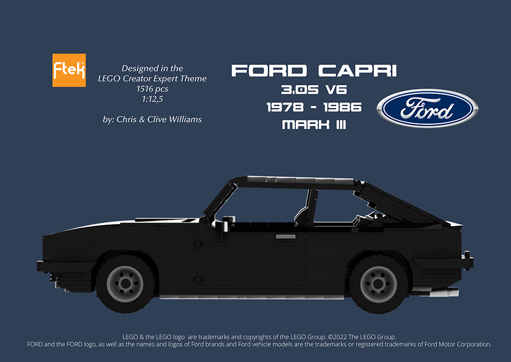 Lego Ford Capri 3.0S - Mk III 1978-1986 - V6 Essex Engine (Black)