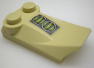 Lego Slope, Curved 3 x 2 x 2/3 with 2 Studs, Wing End with Green Headlights Pattern (Sticker) - Set 7476