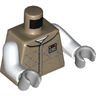 Lego Torso Jacket Vest with Seam Lines and ID Badge Print, White Arms, Light Bluish Gray Hands / Dark Tan