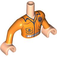 Lego Minidoll Torso Man with Light Nougat Hands, Orange Shirt, Dark Blue Trim, Reflective Stripe print / Light Nougat