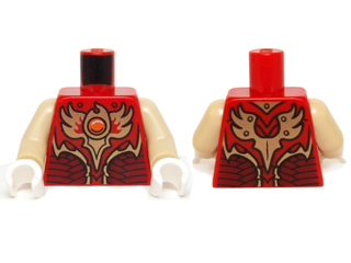Lego Torso Vest with Dark Red and Gold Armor with Scales and Orange Round Jewel (Fire Chi) Pattern / Tan Arms / White Hands