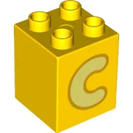 Duplo Brick 2 x 2 x 2 with Bright Light Yellow 'C' Print / Yellow