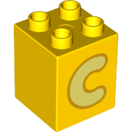Lego Duplo Brick 2 x 2 x 2 with Bright Light Yellow 'C' Print / Yellow