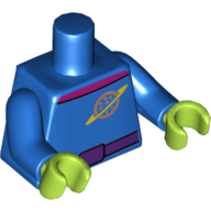 Lego Torso Space Suit, Dark Purple Belt, Magenta Collar, Planet with Ring Logo Print, Blue Arms, Lime Hands / Blue