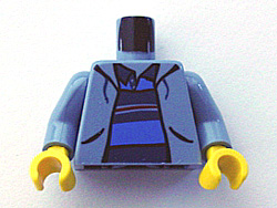 Lego Torso Spider-Man Sweatshirt Jacket over Polo Shirt with Horizontal Stripes Pattern / Sand Blue Arms / Yellow Hands