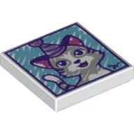 Tile 2 x 2 with Colored Kitten with Party Hat Print / White