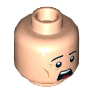 Minifig Head Henchman / Guard, Eyebrows, Chin Dimple, Open Mouth Surprised / Scared Print [Hollow Stud] / Light Nougat