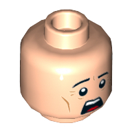 Lego Minifig Head Henchman / Guard, Eyebrows, Chin Dimple, Open Mouth Surprised / Scared Print [Hollow Stud] / Light Nougat