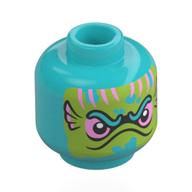 Lego Minifig Head Leviathan, Lime Face, Metal Pink Fish Gills, Eyes / Medium Azure