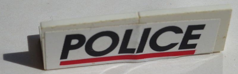 Lego Stickered Assembly 4 x 1 x 1 with Black 'POLICE' and Red Stripe on White Background Pattern (Sticker) - Sets 6545 / 6625