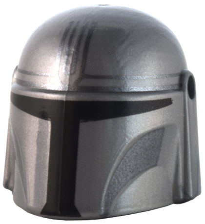 Lego Minifigure, Headgear Helmet with Holes, SW Mandalorian with Silver Lines and Cheek Indents and Black Visor Pattern