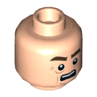 Lego Minifig Head Victor, Brown Thick Eyebrows, Lines under Eyes, Cheek Lines and Open Mouth with Teeth Print [Hollow Stud] / Light Nougat