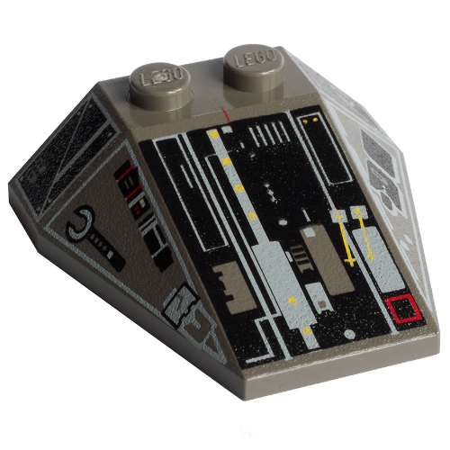 Lego Brick Wedged, Sloped 4 x 4 Triple, No Stud Notches with Black and Dark Gray Panels Print
