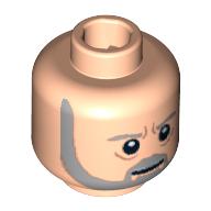 Lego Minifig Head Obi-Wan Kenobi, Gray Beard and Eyebrows, Lines under Eyes, Furrowed Brow, White Pupils Print / Light Nougat