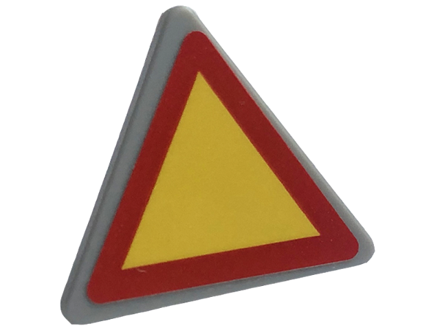 Lego Road Sign 2 x 2 Triangle with Open O Clip with Yellow Triangle with Red Border Pattern (Sticker) - Set 42136