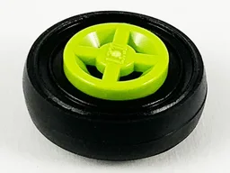 Wheel 8mm D. x 6mm with Black Tire 14mm D. x 4mm Smooth Small Single (4624 / 3139) / Lime