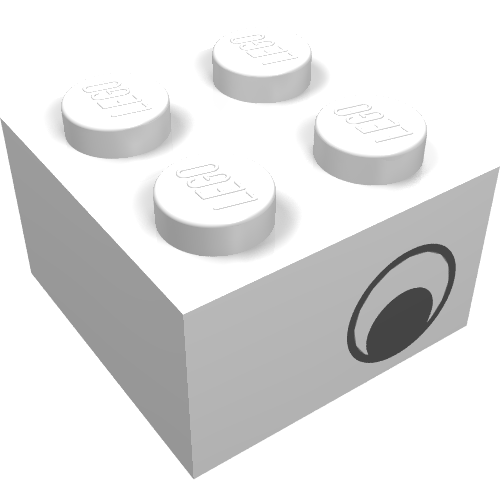 Lego Brick 2 x 2 with Eye [No Pupils] Print on Two Sides, Offset / White