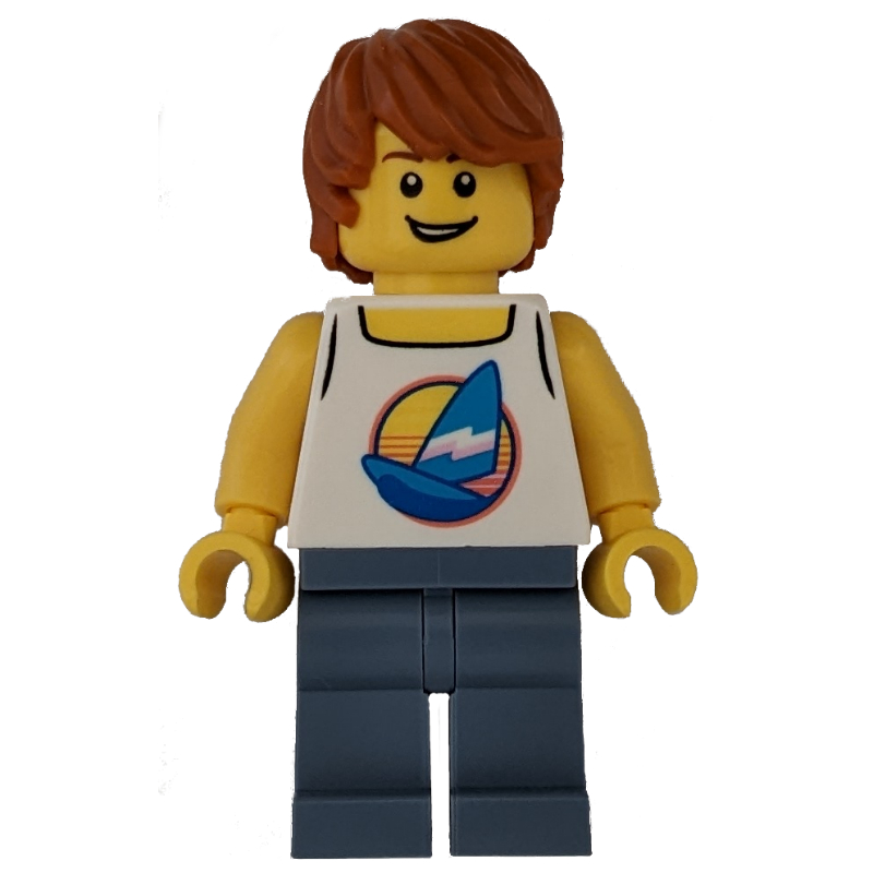 Lego Surfer, White Tank Top with Windsurfer, Sand Blue Legs