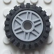 Wheel 18mm D. x 8mm with Fake Bolts and Shallow Spokes with Black Tire 24mm D. x 8mm Offset Tread - Interior Ridges (56902 / 3483)