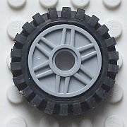 Lego Wheel 18mm D. x 8mm with Fake Bolts and Shallow Spokes with Black Tire 24mm D. x 8mm Offset Tread - Interior Ridges (56902 / 3483)