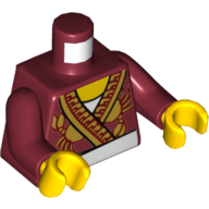 Lego Torso Robe with Ornate Gold Trim, Crabs and White Apron Print, Dark Red Arms, Yellow Hands / Dark Red
