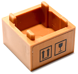 Lego Container, Box 2 x 2 x 1 - Top Opening with Raised Inner Bottom with Black This Way Up Arrows and Fragile Goblet Pattern (Sticker) - Set 41732