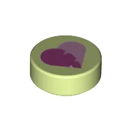 Tile Round 1 x 1 with Bright Pink / Dark Pink Heart Print / Yellowish Green