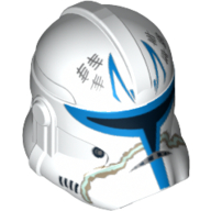 Lego Helmet Clone Trooper Phase 2, Closed Front, Blue and Tan Markings and Killed Enemies Count Print (Captain Rex) / White
