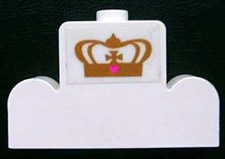 Lego Brick, Modified 1 x 4 x 2 Center Stud Top with Gold Crown with Dark Pink Heart Pattern (Sticker) - Set 7582