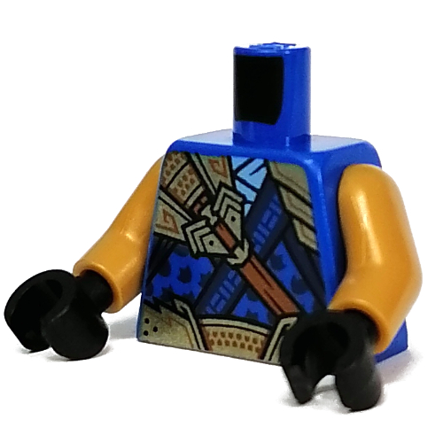 Lego Torso Armor, Gold Belt and Shoulder Pads over Robes print, Pearl Gold Arms, Black Hands / Blue