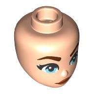 Lego Minidoll Head, Reddish Brown Eyebrows, Bright Light Blue Eyes, Dark Red Lips, Closed Mouth / Light Nougat